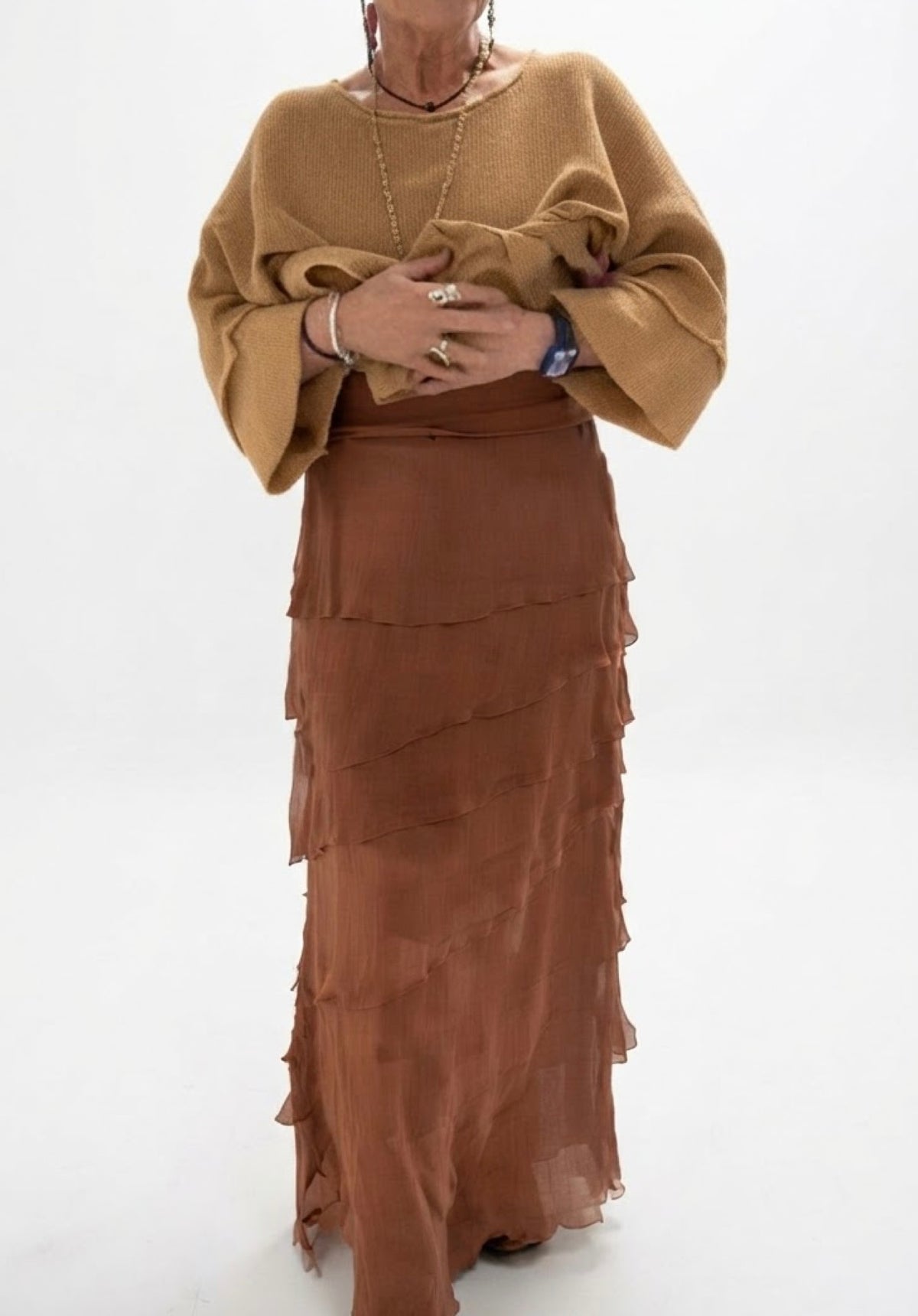 Made In Italy Messina Layered Maxi Silk Skirt