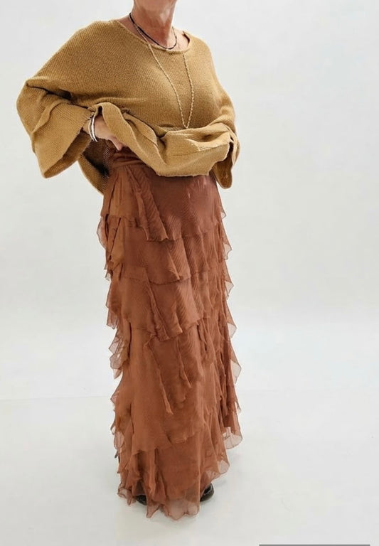 Made In Italy Messina Layered Maxi Silk Skirt