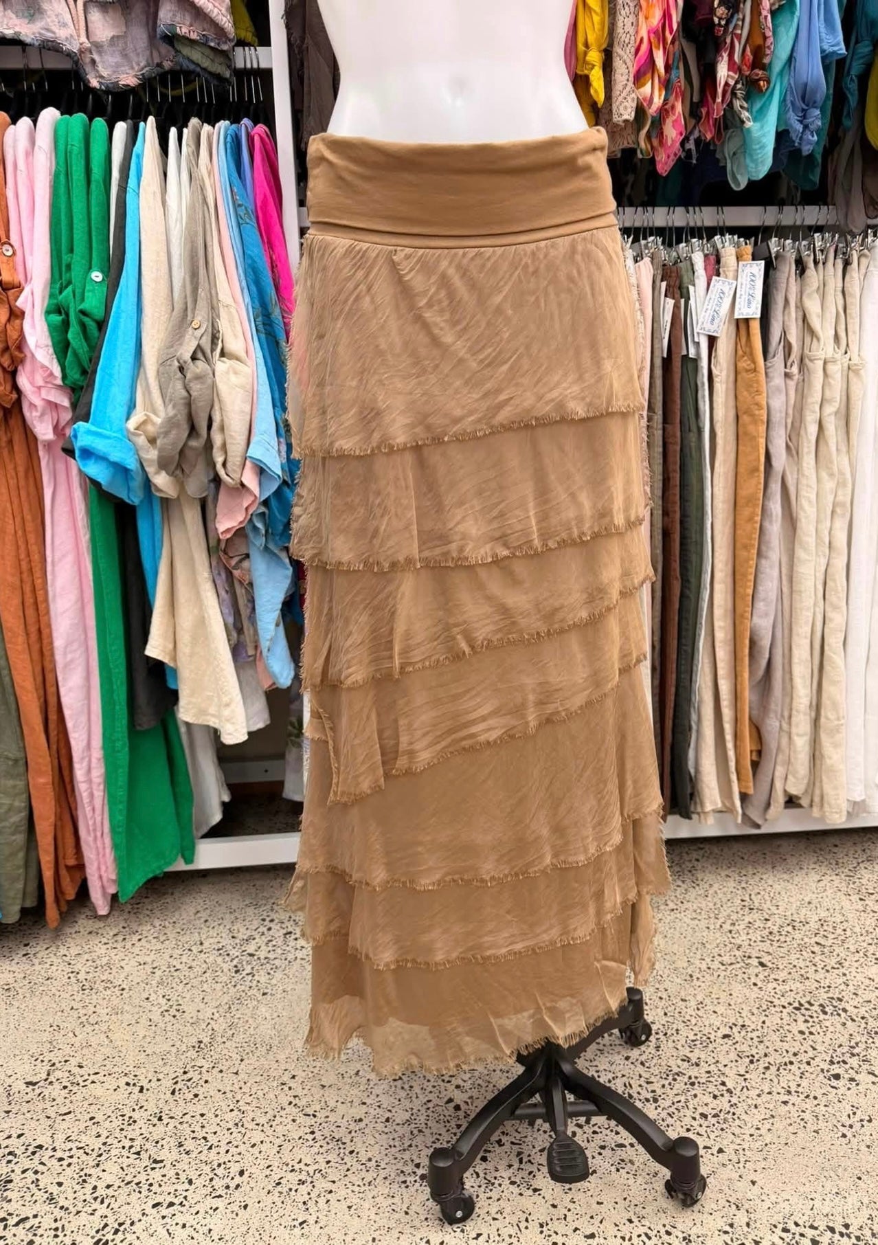 Made In Italy Messina Layered Maxi Silk Skirt