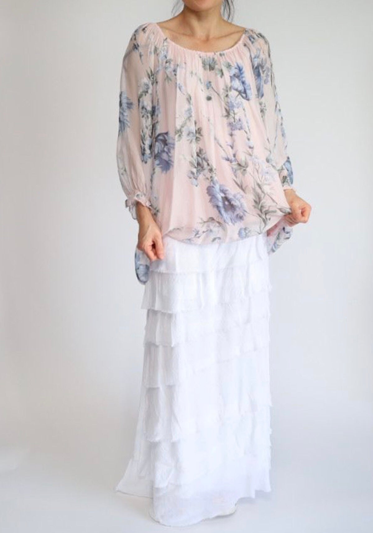 Made In Italy Messina Layered Maxi Silk Skirt